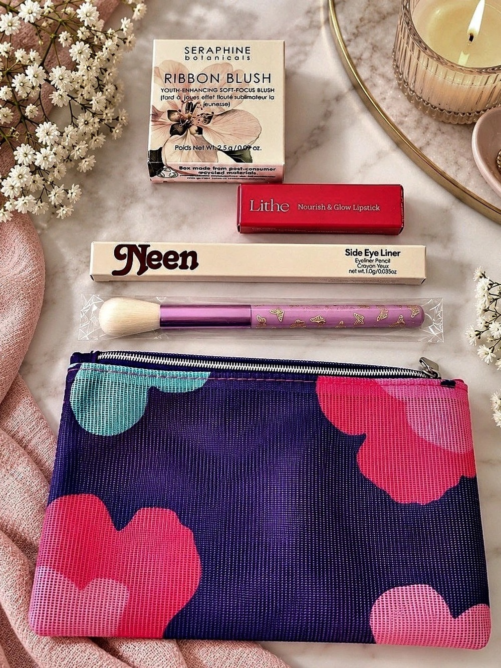Seraphine Botanicals Ribbon Blush Purple & Pink Makeup Brush Set